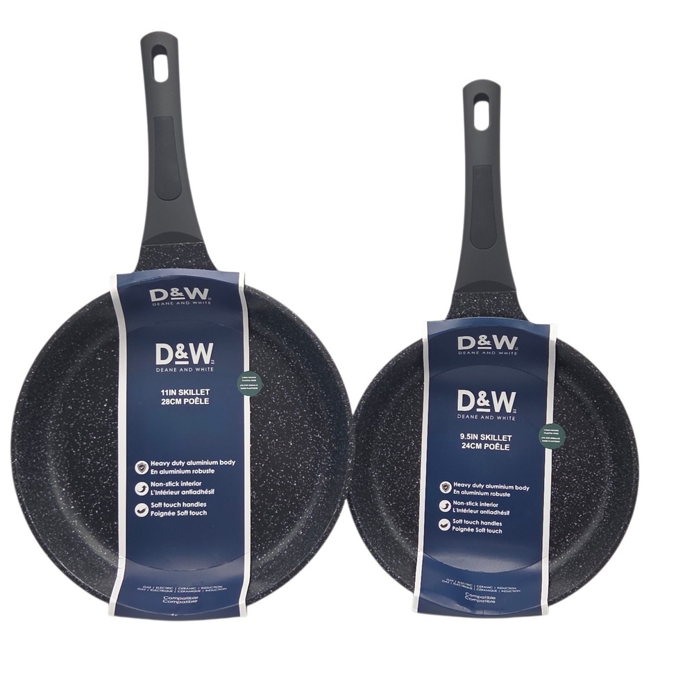 D&W Deane And White Cookware 9.5"/11" Frying Pan‎ Set Nonstick Skillet Black